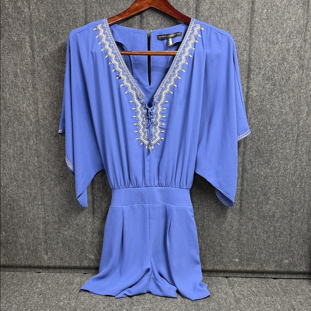 White House Black Market Blue Embroidered Garment
